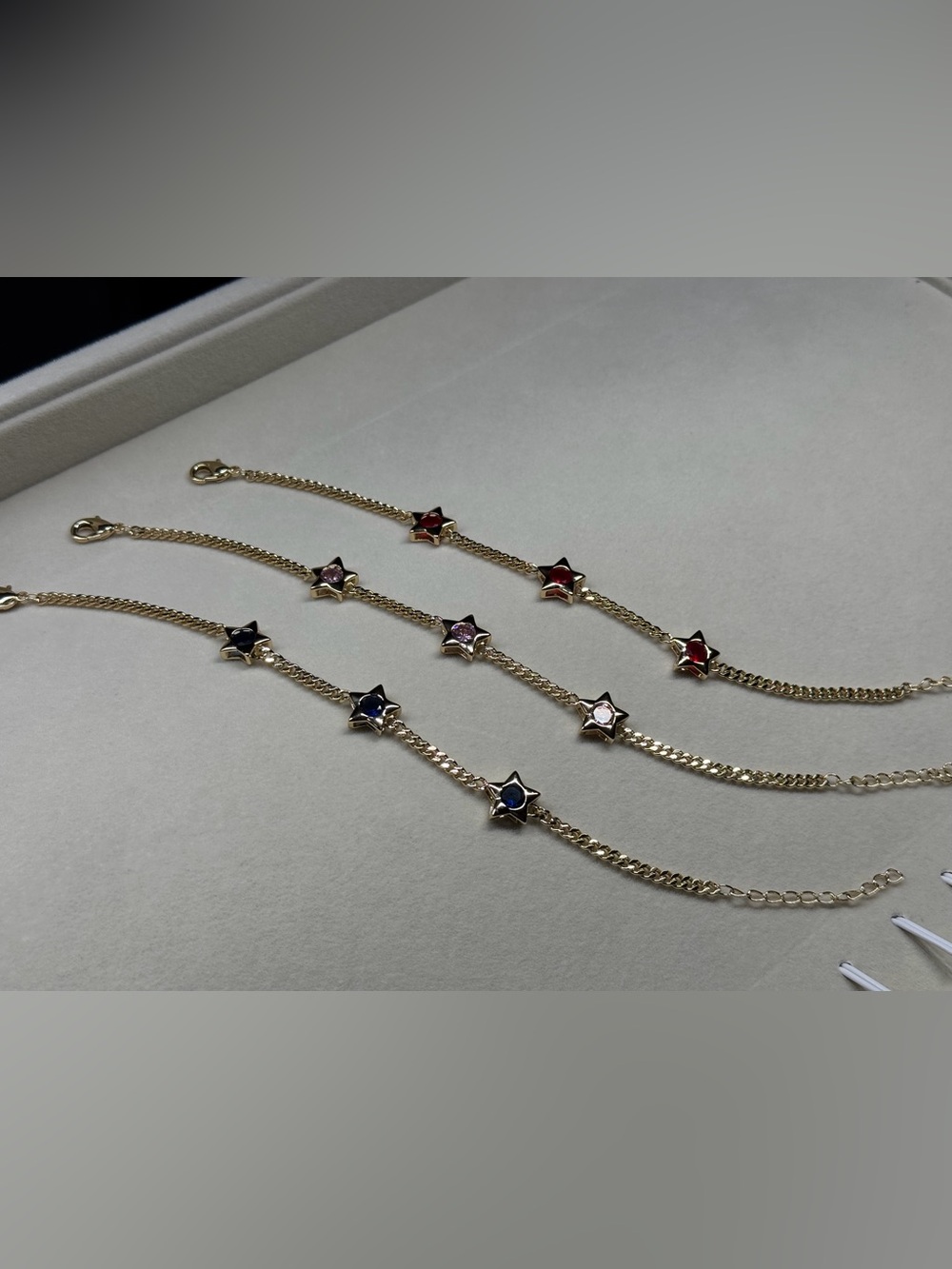 BUNDLE Gold Star Bracelet Trio with Red, Pink, and Blue Stones NEW - Picture 3 of 4